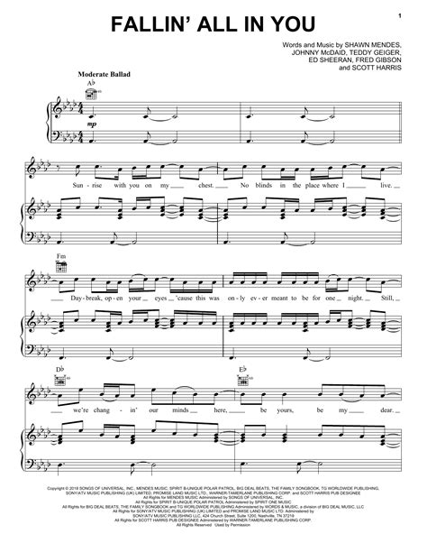 Shawn Mendes "Fallin' All In You" Sheet Music PDF Notes, Chords | Pop ...