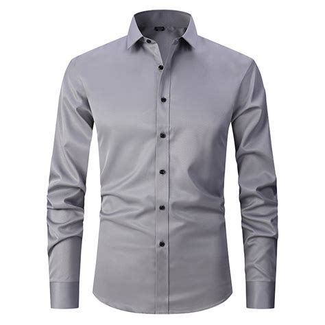 Men's Dress Shirts Long Sleeve Smart Casual Plain Button Shirt Non Iron ...