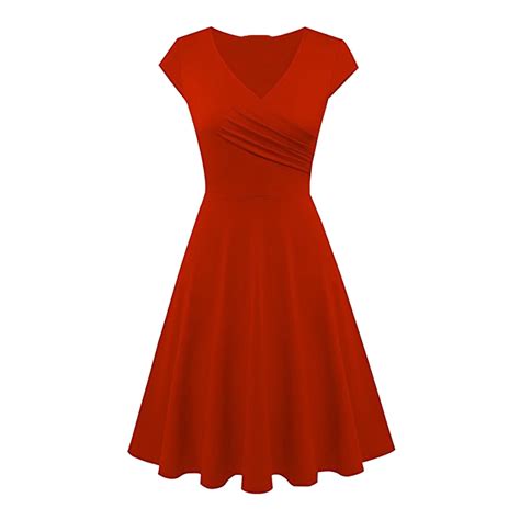 Red Womens Midi Dress, Polyester Casual Dresses for Women Summer, Short ...