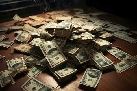 Hundred dollar bills are scattered on the table. Toned, Money and ...