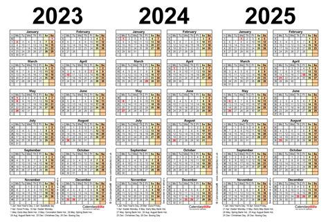 Free Printable 3 Year Calendar 2023 to 2025 | Printable Calendar 2025
