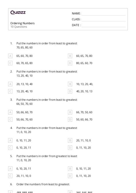 Image result for Ordering Numbers Questions