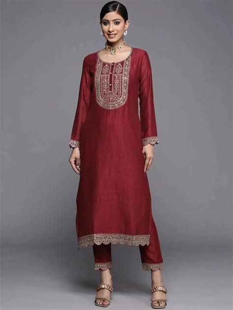 Buy Maroon Yoke Design Silk Kurta Online at Rs.899 | Libas