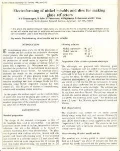 Electroforming of nickel moulds and dies for making glass reflectors ...