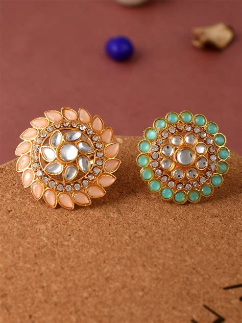 Buy Set of 2 Gold Plated Meenakari Enamelled Traditional Finger Rings ...