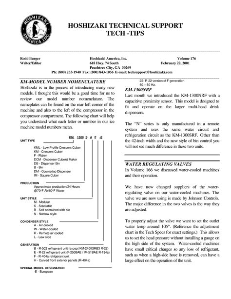 Tips176 - Temp file - HOSHIZAKI TECHNICAL SUPPORT TECH -TIPS Rodd ...