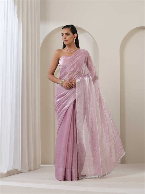 Buy Blush Glamour Swarovski Style Organza Saree with Blouse Fabric ...