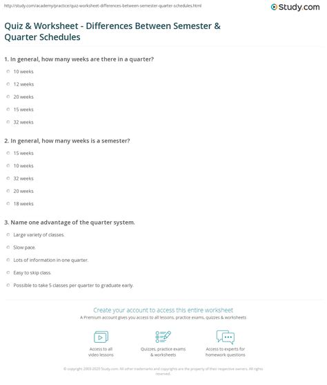 Quiz & Worksheet - Differences Between Semester & Quarter Schedules | Study.com