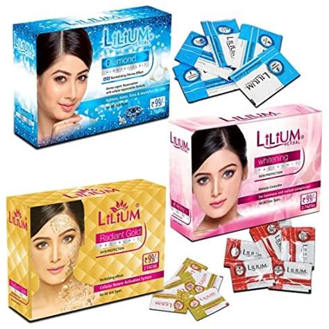 Lilium Herbal Gold, Diamond & Whitening Facial Kit60gm(Each) Pack of 3 ...