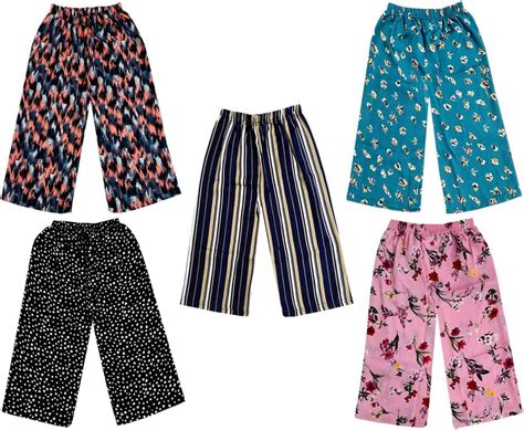 IndiWeaves Girls Crepe Printed Loose Capri 3/4th Pants (Pack of 5 ...