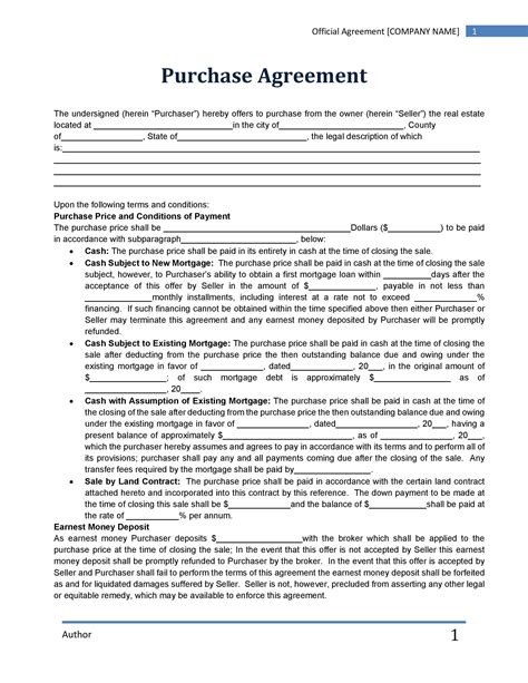printable free blank purchase agreement form