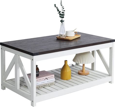 Buy Rainbow Sophia Coffee Table, Farmhouse Coffee Table with Slat Shelf ...