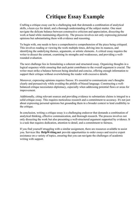 Image result for Critique Essay Example