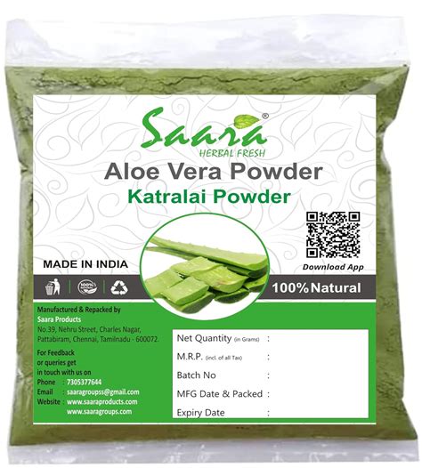 Saara HERBAL FRESH Aloe Vera Powder, 101g, Katralai, Aloe Barbadensis ...