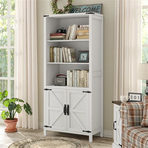 Amazon.com: GAOMON Bookcase with Doors Farmhouse Bookshelf 11.8in Depth Wooden Display Storage ...