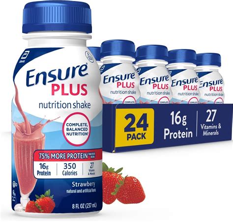 Ensure Plus Nutrition Shake with 16 grams of Protein, Meal Replacement Shakes, Strawberry, 8 fl ...