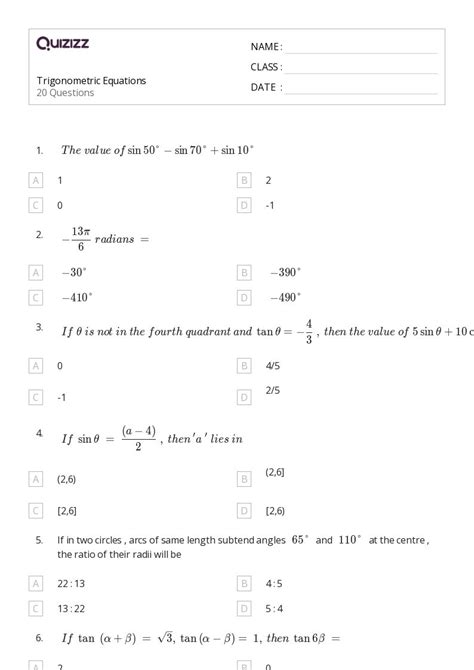 50+ trigonometric equations worksheets on Quizizz | Free & Printable