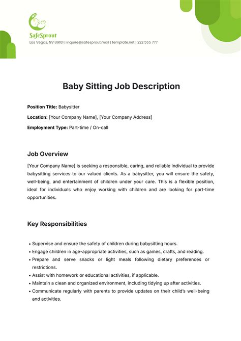 Babysitting Job Description