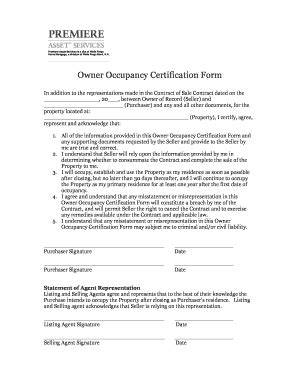 Owner Occupancy Certification Form - Fill and Sign Printable Template ...