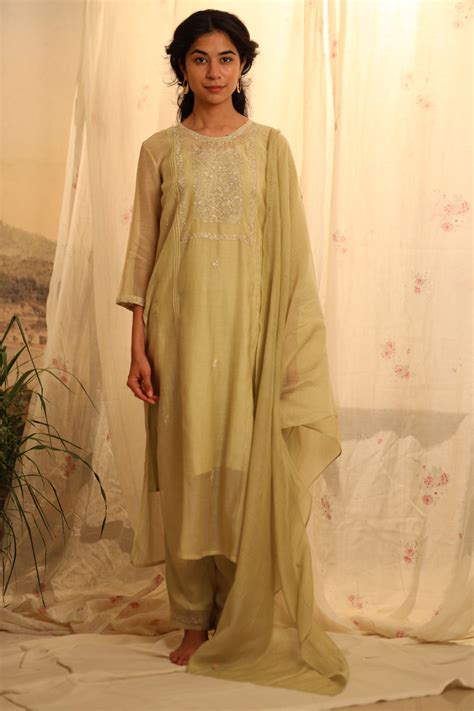 Sage Green embroidered Dupatta – TATWA