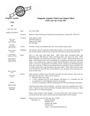 Fillable Online Emporia Aquatic Club Last Chance Meet - TeamUnify Fax ...