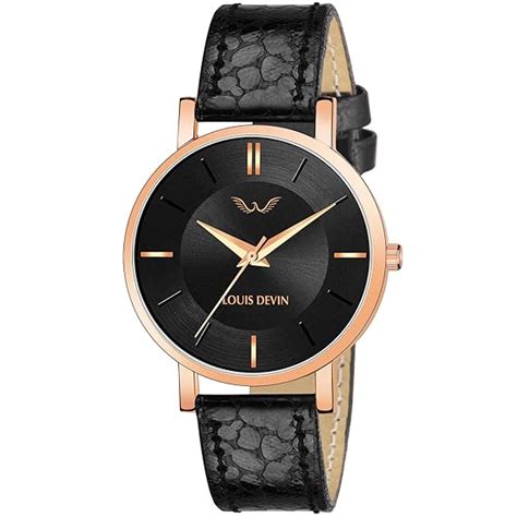 LOUIS DEVIN LD-RG137-ST-BLK Black Leather Strap Analog Wrist Watch for ...