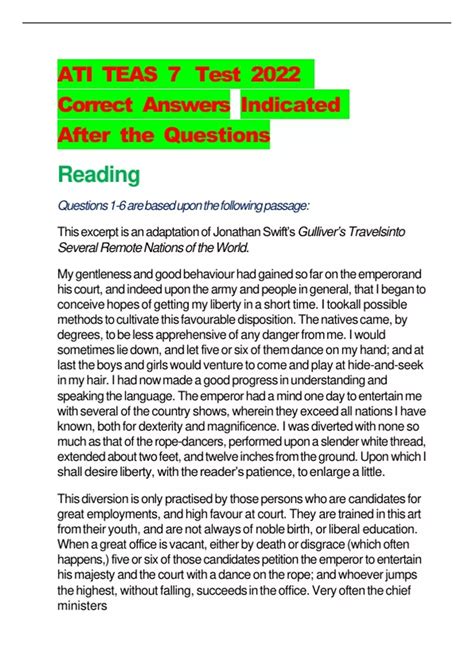 ATI TEAS 7 Test 2022 Correct Answers Indicated After the Questions ...