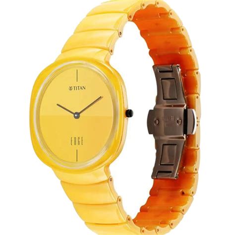 Titan Squircle Camo Quartz Analog Yellow Dial Ceramic Strap Watch For