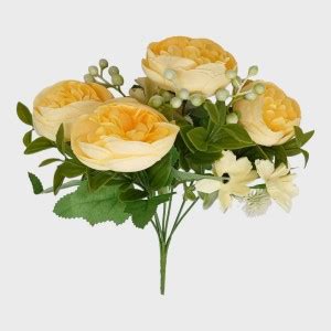 VIVARS CRAFT Artificial Yellow Peony Yellow Rose Artificial Flower ...