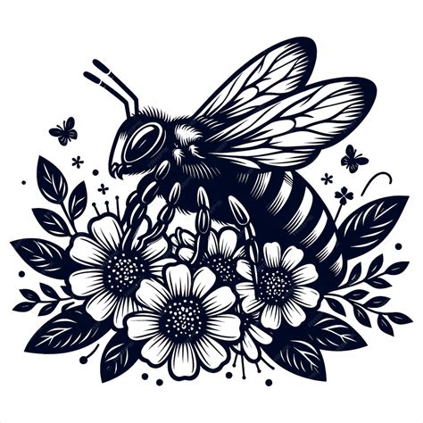 Queen Bee With Flowers Silhouette Vector FilesBee With Flowers Svg ...