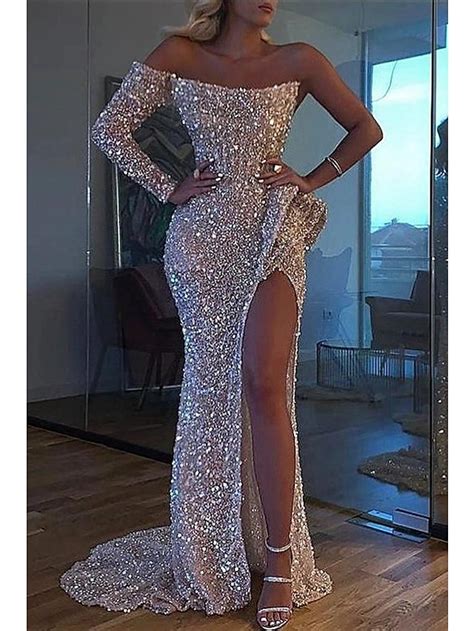 Mermaid Evening Gown Sequin Dress Formal Wedding Court Train Long ...