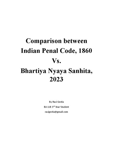 Comparative study BW IPC and Bhartiya Nyaya Sanhita, 2023 - Comparison ...