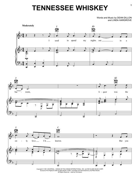 Tennessee Whiskey by Chris Stapleton Sheet Music for Piano, Vocal ...