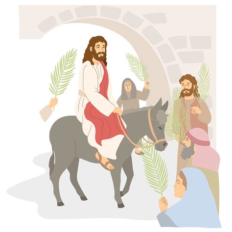 Palm Sunday illustration - Jesus entering Jerusalem with a donkey and palm leaves. 20977542 ...