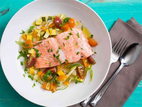 Salmon à la Nage (Poached in Broth) With Summer Vegetables Recipe