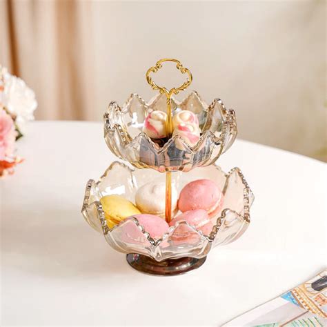Glass 2 Tier Decorative Stand With Metal Holder Online - Premium Cake ...