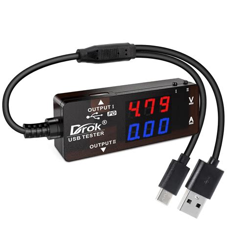 DROK USB Tester, USB-A USB-C 2.0 Multimeter Dual USB Ports PD QC 3.0 ...