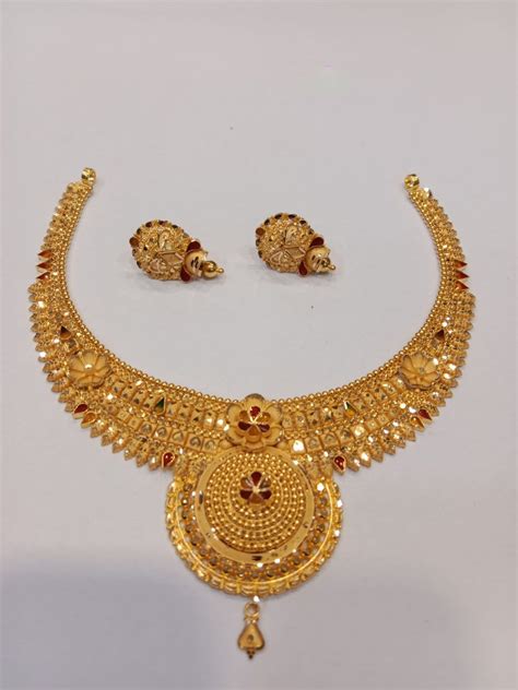 22k Yellow Gold Necklace Set, Indian Gold Set, Indian Gold Jewelry ...