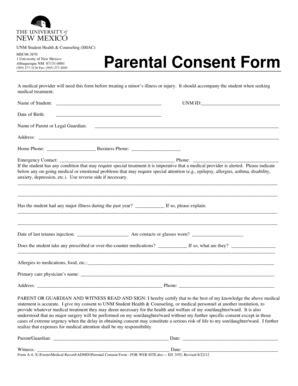 Fillable Online shac unm Parental Consent Form - SHAC - University of ...