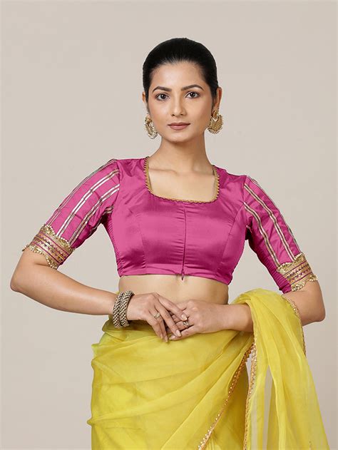 Elbow Sleeves Saree Blouse in Hot Pink Artificial Silk – Binks