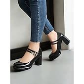 Women's Retro Double-Strap Mary Jane Heels - Patent Leather Block Heel ...