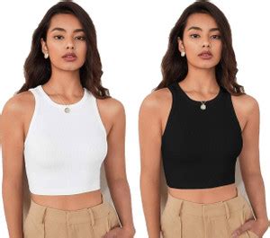 MIXFIT Casual Solid Women Black, White Top - Buy MIXFIT Casual Solid ...