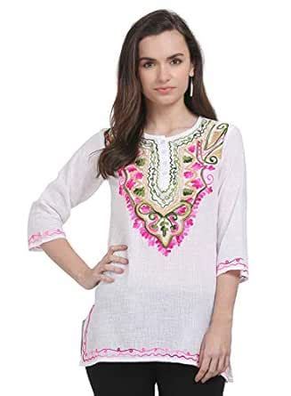 Saakaa Women's Cotton Off White Embroidery Top : Amazon.in: Clothing ...