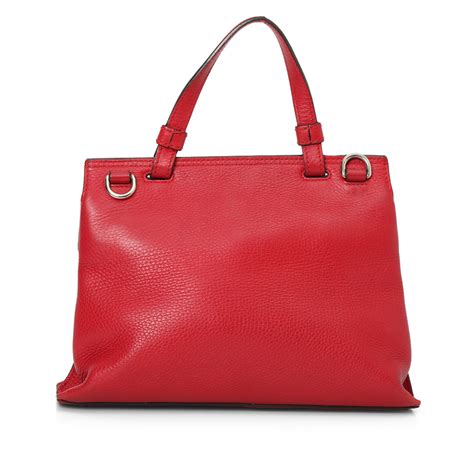 Red Pebbled Leather Bamboo Daily Top Handle Bag Small – Confidential ...