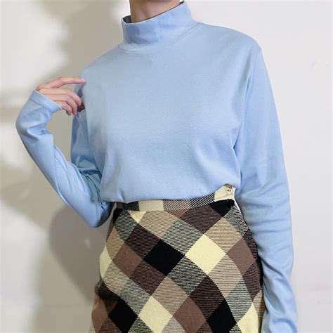 sax blue cotton high neck top | LEMON