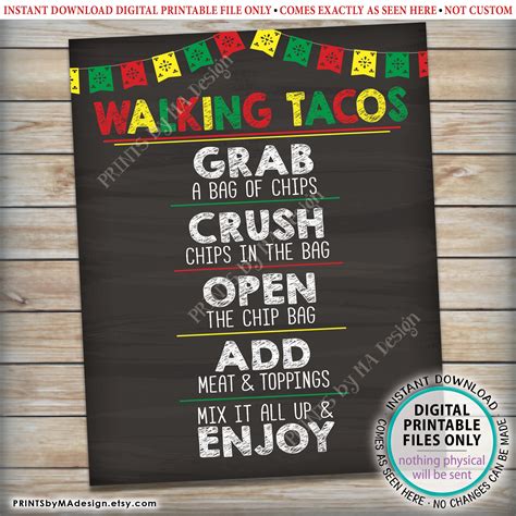 Walking Tacos Sign, Taco Bar, Mexican Fiesta, Cinco de Mayo, PRINTABLE ...