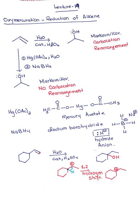 Oxymercuration-Reduction of Alkene Notes - Organic Chem - Stuvia US