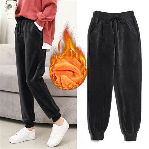 FAKKDUK Winter Pants For Women Velvet Drawstring Elastic High Waist ...