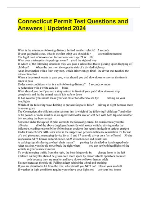 Connecticut Permit Test Questions and Answers | Updated 2024 ...