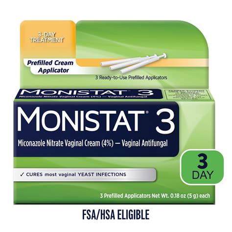 Monistat 3 Day Yeast Infection Treatment for Women, 3 Miconazole Cream ...